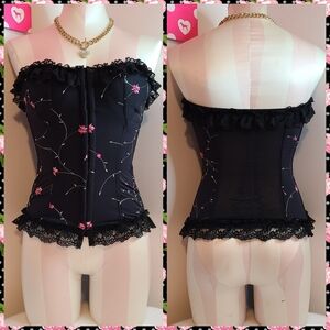 VTG VS Sexy Little Things Smooth Nylon & Lace Embroidered Corset Bustier 34B